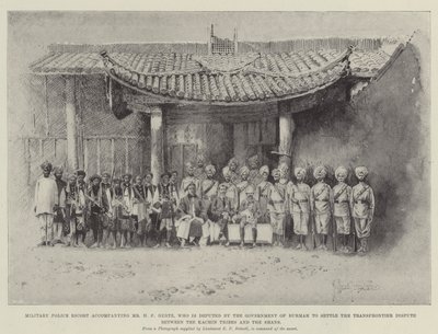 Sotilaspoliisin saattaja H. F. Hertzin mukana, jota Burman hallitus edustaa Kachin-heimojen ja shanien välisen rajat ylittävän kiistan ratkaisemisessa tekijältä Joseph Holland Tringham