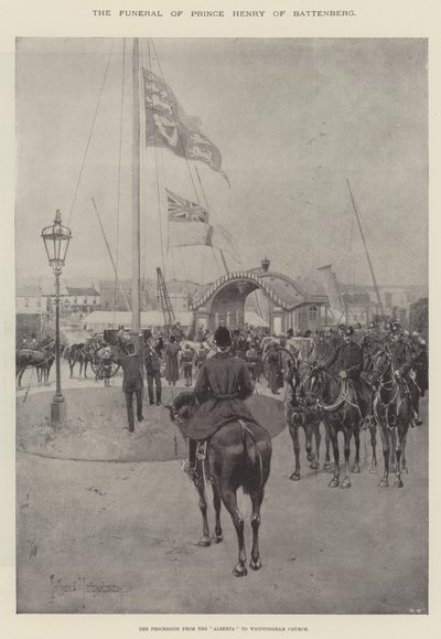 Battenbergin prinssi Henryn hautajaiset, kulkue Albertasta Whippinghamin kirkkoon tekijältä Joseph Holland Tringham