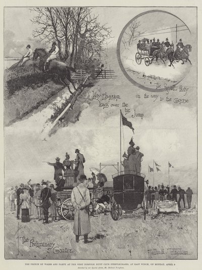 Walesin prinssi ja juhlat West Norfolk Hunt Club Steeplechasesissa East Winchissä maanantaina 9. huhtikuuta tekijältä Joseph Holland Tringham