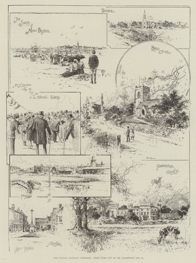 Wirral Railway, Cheshire, Gladstone leikkaa ensimmäisen kerran turvetta 21. lokakuuta. tekijältä Joseph Holland Tringham