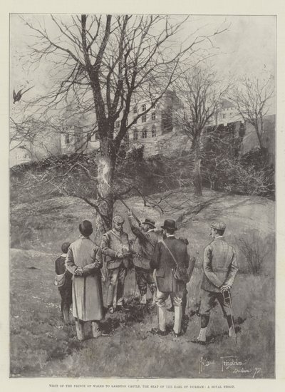 Walesin prinssin vierailu Lambtonin linnassa, Durhamin jaarlin kotipaikassa, kuninkaallinen ammunta tekijältä Joseph Holland Tringham