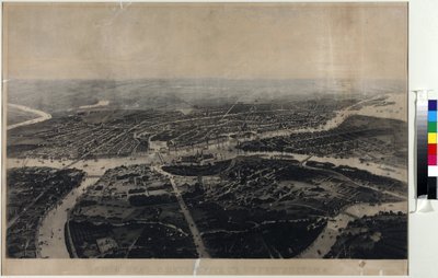 Panoraama Pietarista ja ympäröivästä alueesta lintuperspektiivistä - Iosif Iosifovich Charlemagne (1824-1870). Akvatinta, 1800-luvun toinen puolisko. Pietarin valtion historiallinen museo tekijältä Joseph Jossifovich Charlemagne