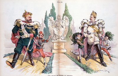 Aleksanteri III, merkinnällä "Venäjä", katselee Wilhelm II:ta, merkinnällä "Saksa". tekijältä Joseph Keppler