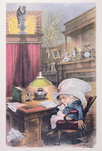 "The Raven" (väri litho) tekijältä Joseph Keppler