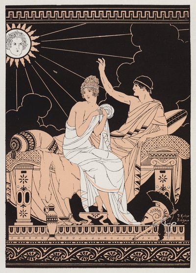 Afrodite ja Eros (värilitografia) tekijältä Joseph Kuhn-Regnier