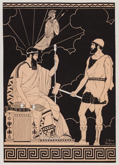 Athenen syntymä (värilitografia) tekijältä Joseph Kuhn-Regnier