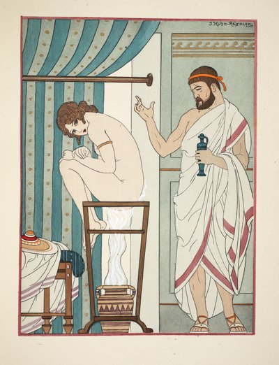 Fumigaatioterapia, kuvitus teoksesta "The Works of Hippokrates", 1934 tekijältä Joseph Kuhn Regnier