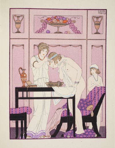 Nenäverenvuoto, kuvitus teoksesta "Hippokrateen teokset", 1934 tekijältä Joseph Kuhn Regnier