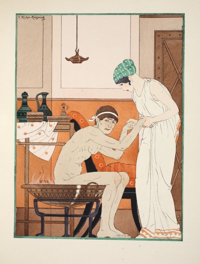 Höyrykylpy, kuvitus teoksesta "Hippokrateen teokset", 1934 tekijältä Joseph Kuhn Regnier