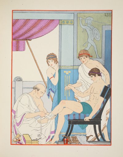 Haavoittunut sotilas, kuvitus teoksesta "The Works of Hippocrates", 1934 tekijältä Joseph Kuhn Regnier