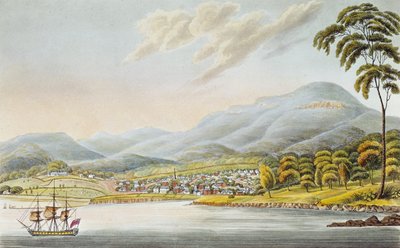 Näkymä Hobartin kaupunkiin, 1824 tekijältä Joseph Lycett