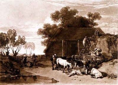 F.7.I The Straw Yard, "Liber Studiorumista", kaivertanut Charles Turner tekijältä Joseph Mallord William (after) Turner