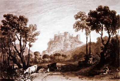 F.8.I Linna niittyjen yläpuolella, "Liber Studiorumista", kaivertanut Charles Turner tekijältä Joseph Mallord William (after) Turner