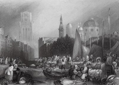 Rotterdamin kalamarkkinat (kaiverrus) tekijältä Joseph Mallord William (after) Turner