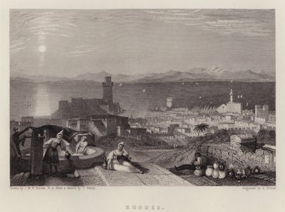 Rodos (väri litho) tekijältä Joseph Mallord William (after) Turner