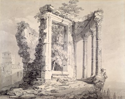 Sibylin temppeli, Tivoli (kynä ja akvarelli paperille) tekijältä Joseph Mallord William (attr.to) Turner
