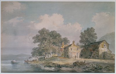 Maalaistalo järven rannalla järvialueella, n. 1797 tekijältä Joseph Mallord William Turner