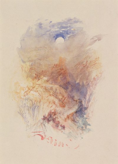 Vuorisola kuutamossa, n. 1845 (akvarelli paperille) tekijältä Joseph Mallord William Turner