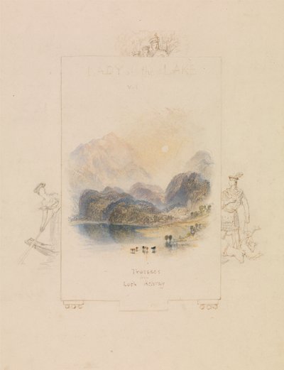 Suunnittelu kuvitukseen Walter Scottin "Lady of the Lake", Loch Achray tekijältä Joseph Mallord William Turner