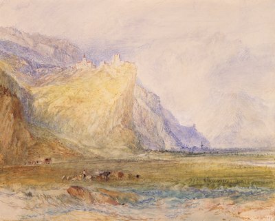 Domleschgin laakso, katsoen kaakkoon, kohti Schloss Ortensteinia, n. 1853 (akvarelli paperille) tekijältä Joseph Mallord William Turner