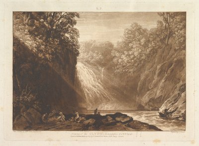 Piirustus Clyde Liber Studiorumista, osa IV, levy 18, 29. maaliskuuta 1809. tekijältä Joseph Mallord William Turner