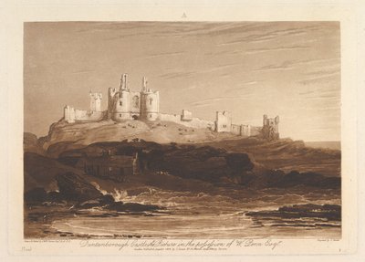 Dunstanborough Castle Liber Studiorum, osa III, levy 14, 10. kesäkuuta 1808. tekijältä Joseph Mallord William Turner