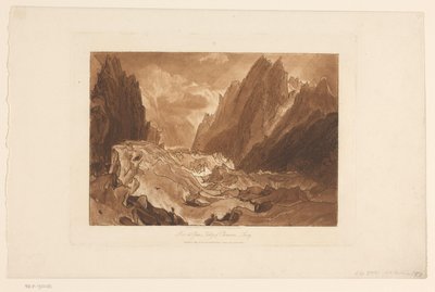 Näkymä Mer-de-Glacen jäätikölle lähellä Mont Blancia Mer de Glace - Chamounin laakso - Savoy (otsikko esineessä) Maisematutkimukset (sarjan nimi) Liber Studiorum (sarjan nimi) tekijältä Joseph Mallord William Turner