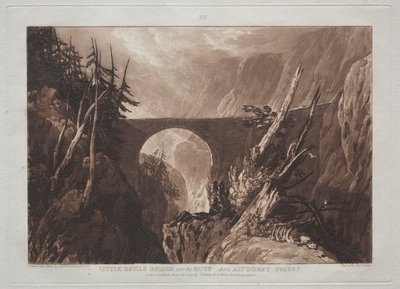 Liber Studiorum: Little Devils Bridge Russin yli, Altdorftin yläpuolella, Sveitsissä. tekijältä Joseph Mallord William Turner