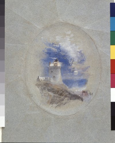 Lowestoffen majakka (guassi sinisellä paperilla) tekijältä Joseph Mallord William Turner