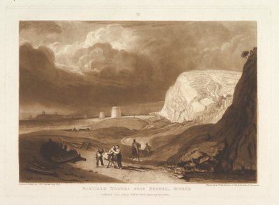 Martello Towers lähellä Bexhilliä, Sussex Liber Studiorum, osa VII, levy 34, kesäkuu 1811. tekijältä Joseph Mallord William Turner