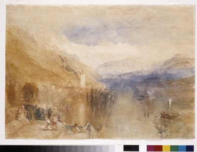 Oberhofen, Thun-järvi (akvarelli valkoisella paperilla) tekijältä Joseph Mallord William Turner