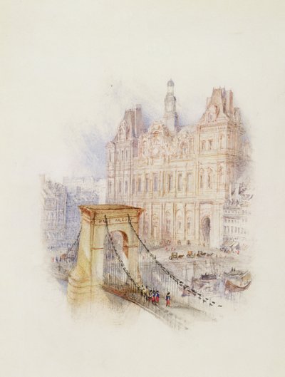 Pariisi: Hotel de Ville (akvarelli, kynä ja punainen muste valkoisella kudottupaperilla) tekijältä Joseph Mallord William Turner