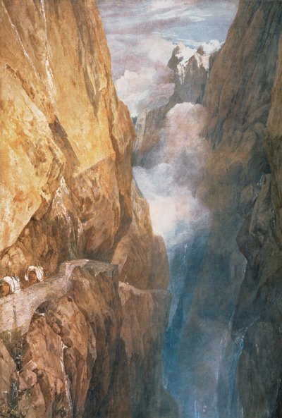 St. Gotthard-vuoren kulku Devils Bridgeltä, 1804 (wc paperilla) tekijältä Joseph Mallord William Turner