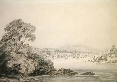 River Scene (kynä, muste ja pesu paperille) tekijältä Joseph Mallord William Turner