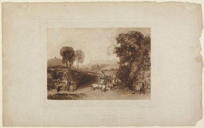 Lampaiden pesu, Windsorin linna (Liber Studiorum -teoksesta) tekijältä Joseph Mallord William Turner