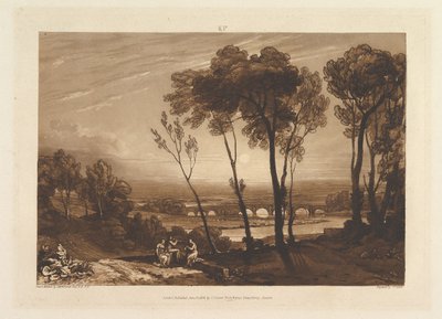Bridge in Middle Distance Liber Studiorum, osa III, levy 13, 10. kesäkuuta 1808. tekijältä Joseph Mallord William Turner