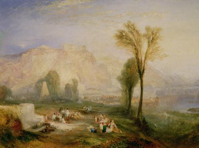 Kirkas kunniakivi (Ehrenbreitstein) ja Marceaun hauta Byronin teoksesta Childe Harold, 1835 tekijältä Joseph Mallord William Turner