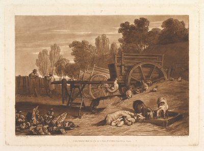 Maatilapiha ja kukko Liber Studiorum, osa IV, levy 17, 29. maaliskuuta 1809. tekijältä Joseph Mallord William Turner
