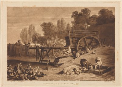 Maatilan piha ja kukko tekijältä Joseph Mallord William Turner
