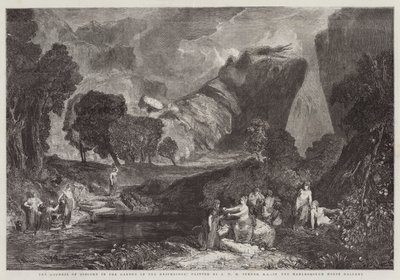 Epäsovun jumalatar Hesperidien puutarhassa, Marlborough House -galleriassa. tekijältä Joseph Mallord William Turner