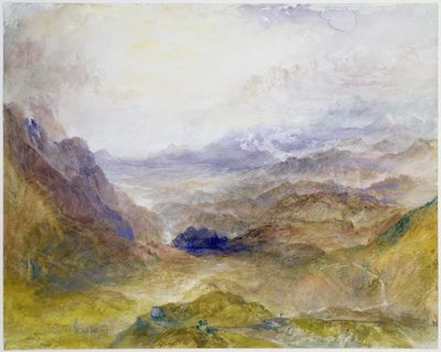 Näkymä alppilaaksoon, mahdollisesti Val d"Aostalle tekijältä Joseph Mallord William Turner