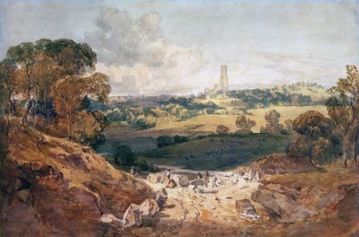 Näkymä Fonthilliin kivilouhoksesta, n. 1799 (kynä ja muste ja akvarelli paperille) tekijältä Joseph Mallord William Turner