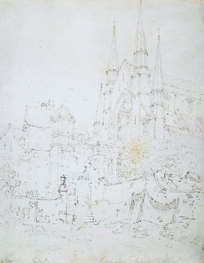 West Window, Worcesterin katedraali (kynä valkoisella paperilla) tekijältä Joseph Mallord William Turner