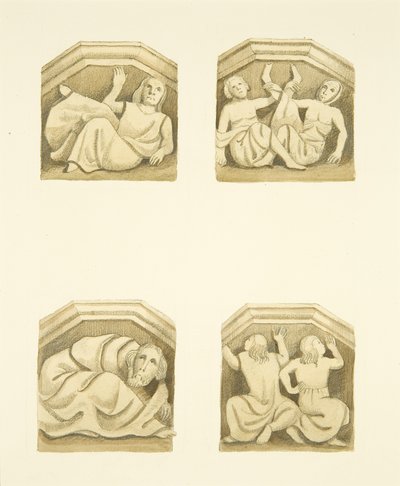 Neljä ristikkoa pohjoisen kuistilla (alunperin tukipatsaat) St Mary Redcliffe (akvarelli paperille) tekijältä Joseph Manning