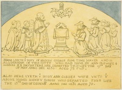 Gibbesin messinki kiinnitetty seinään lähellä St Jamesin eteläovea (kynä ja akvarelli paperille) tekijältä Joseph Manning