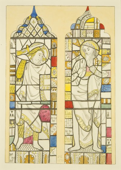 Lasimaalaus pohjoisikkunassa, St Mary Redcliffen pohjoinen risteys (akvarelli paperille) tekijältä Joseph Manning