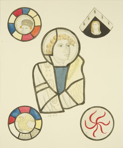 Lasimaalaus St Mary Redcliffe -kirkon kanslia pohjoisikkunassa (akvarelli paperille) tekijältä Joseph Manning
