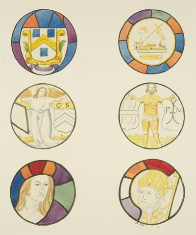 Lasimaalaus Weaversin kappelin ikkunassa Temple Churchissa (akvarelli paperille) tekijältä Joseph Manning
