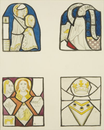 Lasimaalaus Weaversin kappelin ikkunassa Temple Churchissa (akvarelli paperille) tekijältä Joseph Manning