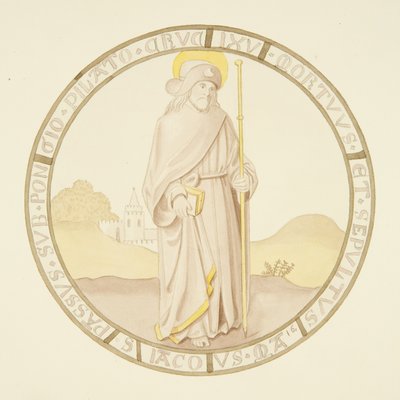 Lasimaalaus piispanpalatsin yksityisen kappelin ikkunassa: St James (akvarelli paperille) tekijältä Joseph Manning